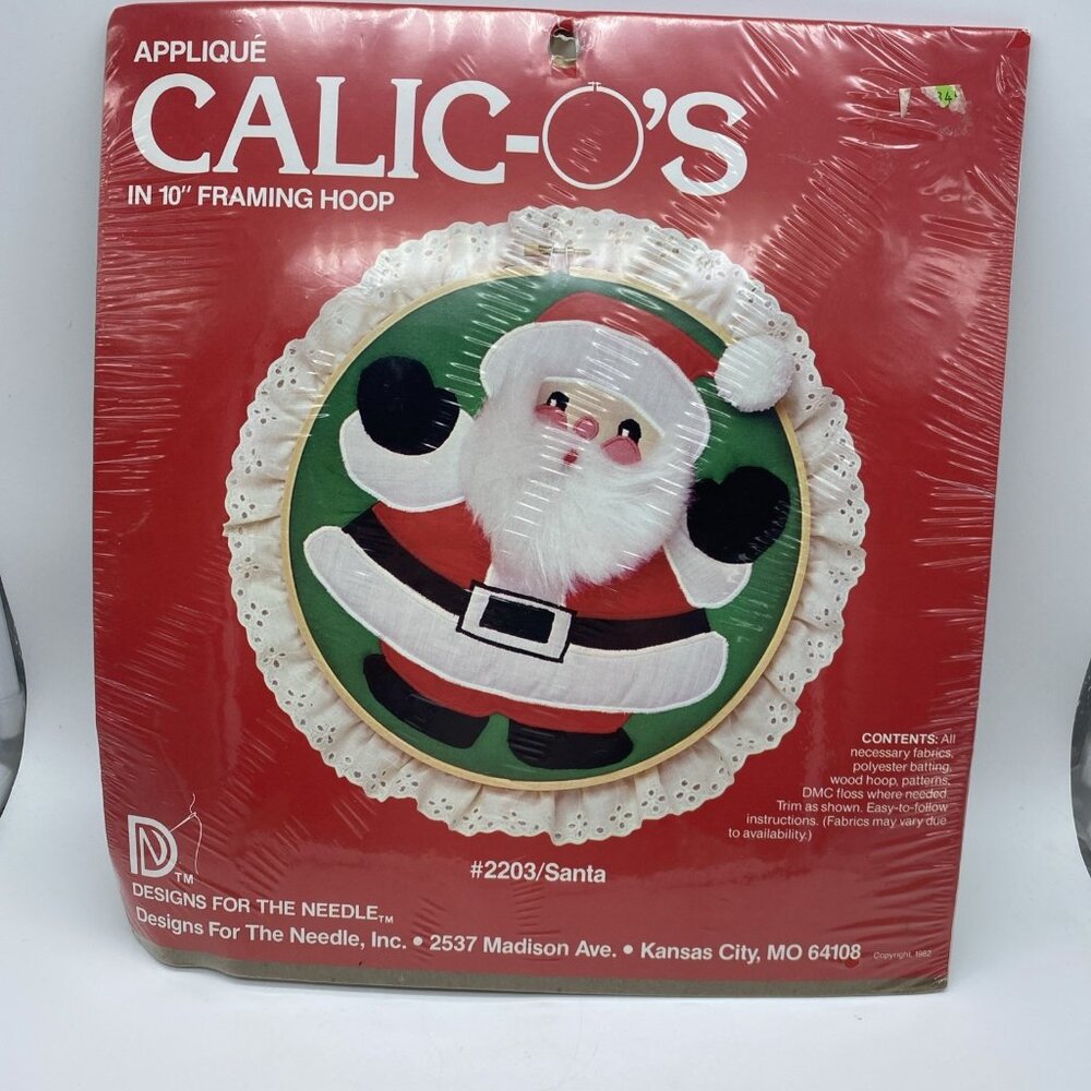 Santa Applique Calicos In 10" Framing Hoop Craft Kit 2203 Vintage Dated 1982 NEW